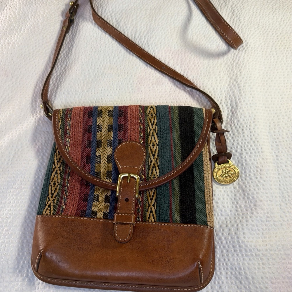 Brahmin Crossbody Leather And Tapestry Bag Purse Boho Cowboy